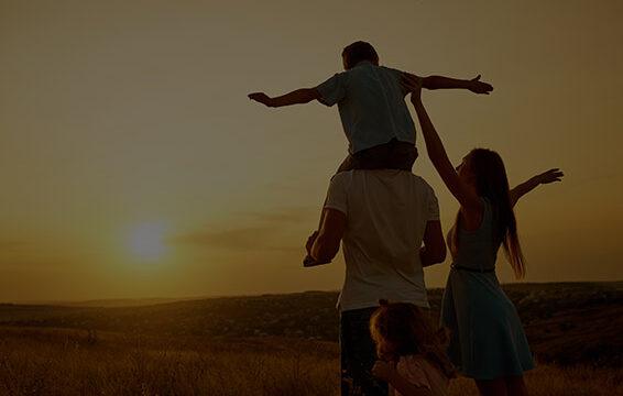 Family and beach sunset