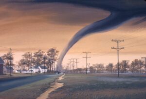 A tornado moves across a highway