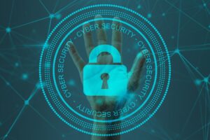 cyber security infographic with hand holding a lock
